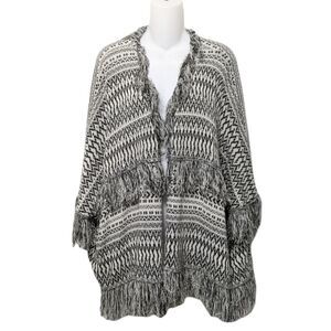 MILLAU Boho Chevron Fringe Oversized Open Poncho Cardigan S